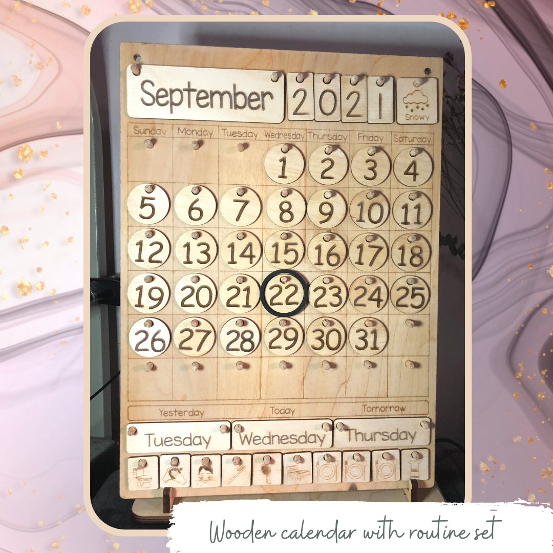 Wooden Calendar with Routine Set