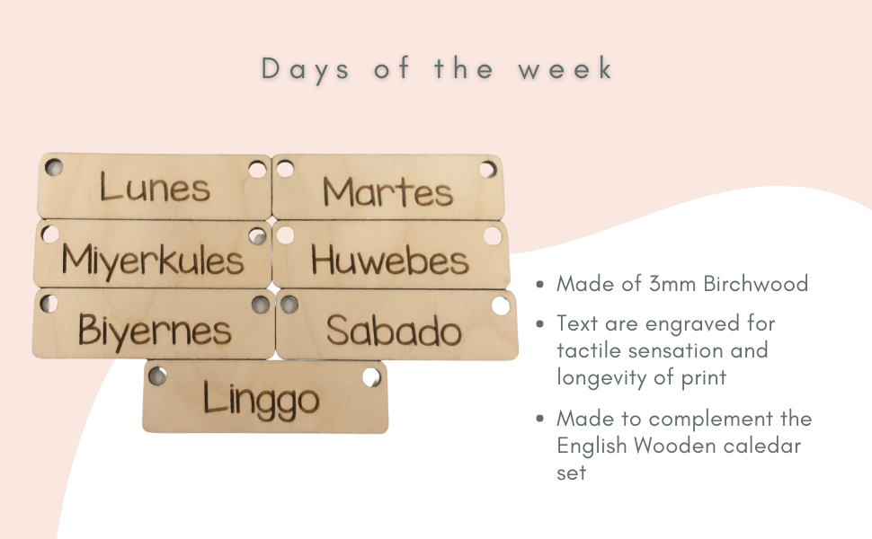 Filipino Days of the week (Add-on to the English Wooden Calendar set)