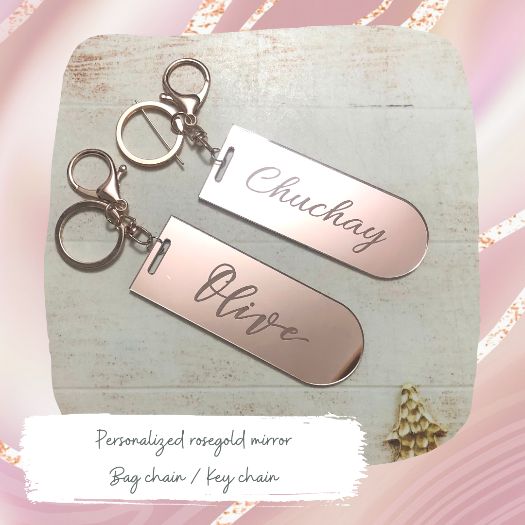 Personalized Rose Gold Mirror Bag chain / Key Chain