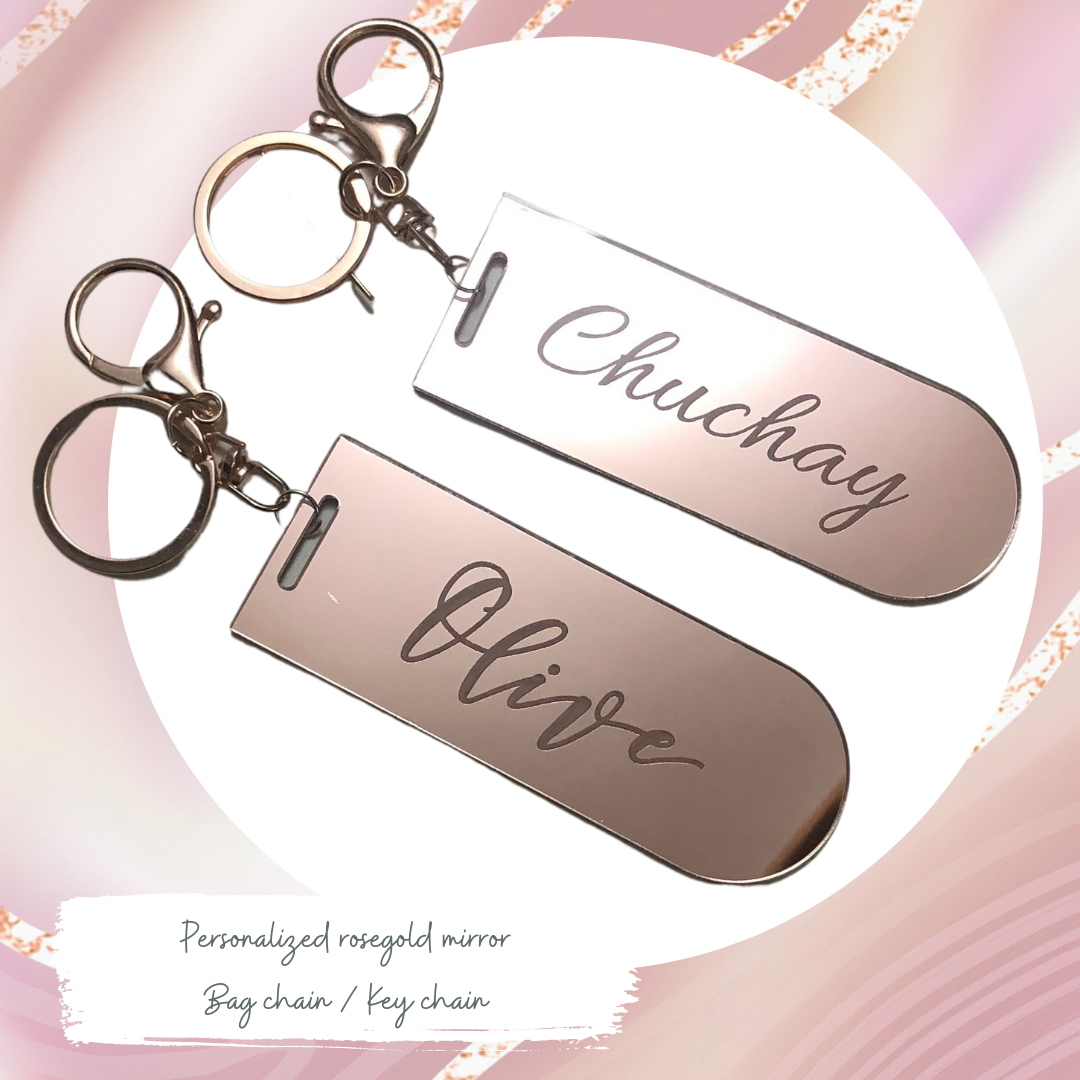 Personalized Rose Gold Mirror Bag chain / Key Chain