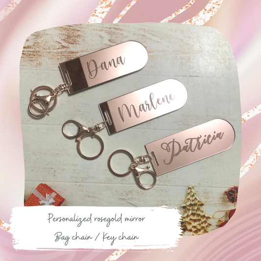 Personalized Rose Gold Mirror Bag chain / Key Chain