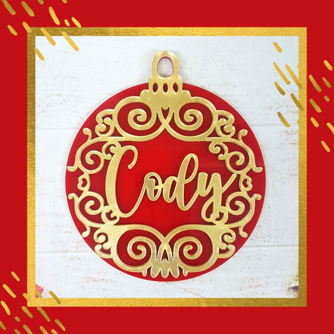 Gold Mirror on Red Acrylic Christmas Ornament - Luxe Design