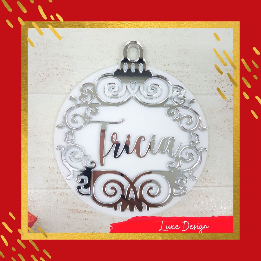 Silver Mirror on White Acrylic Christmas Ornament - Luxe Design
